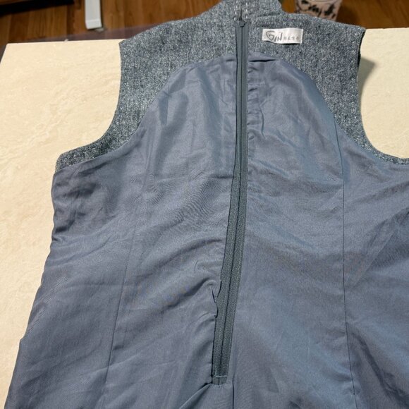 Grey Wool Midi Dress w/ White Lace-up Front Detail & a Back Slit Below the Knee - Picture 13 of 16